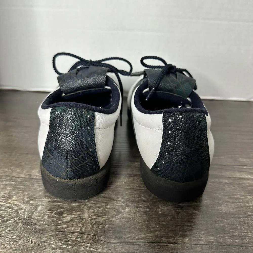 Women's Vintage Footjoy FJ Size 8 Kiltie Spiked‎ Golf Shoes White And Plaid - Image 5