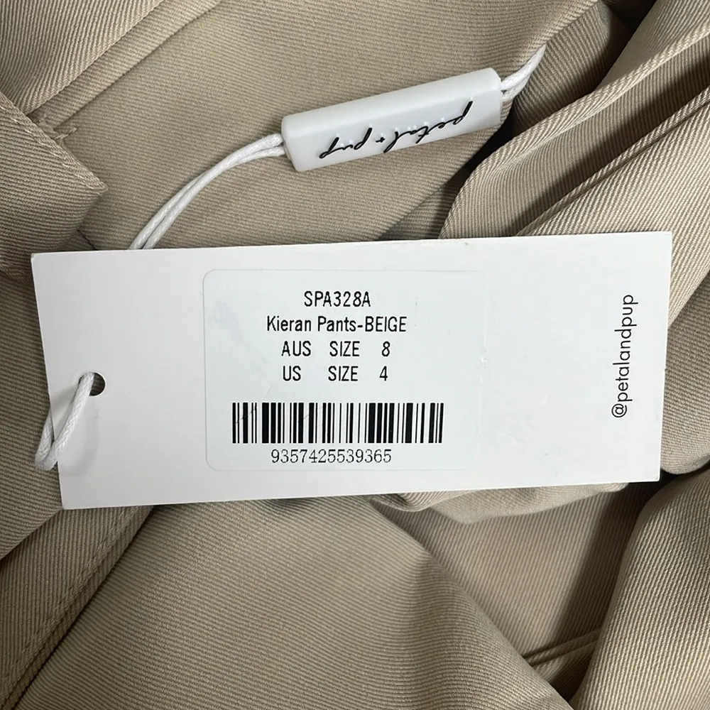 PETAL & PUP Kieran High Rise Wide Leg Pleated Belted Pants in Beige Size 4 NWT - Image 8