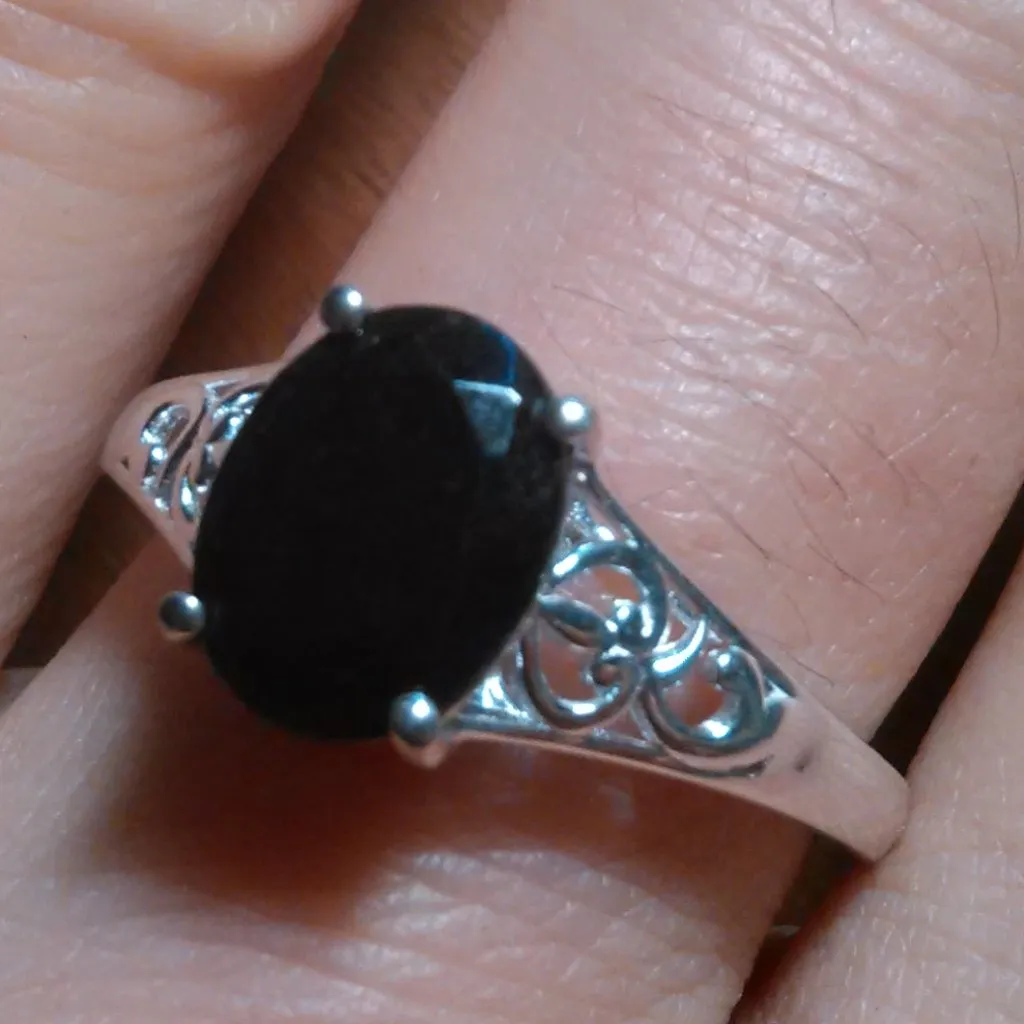 Australian Black Tourmaline Sterling Silver Solitaire Ring (Size 9) - Image 11