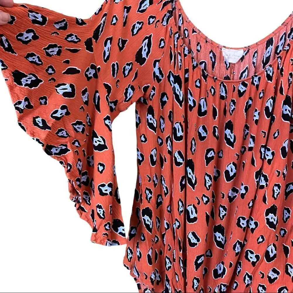 143 Story By Line Up Orange Leopard Off The Shoulder Tie Top Size XL - Image 4