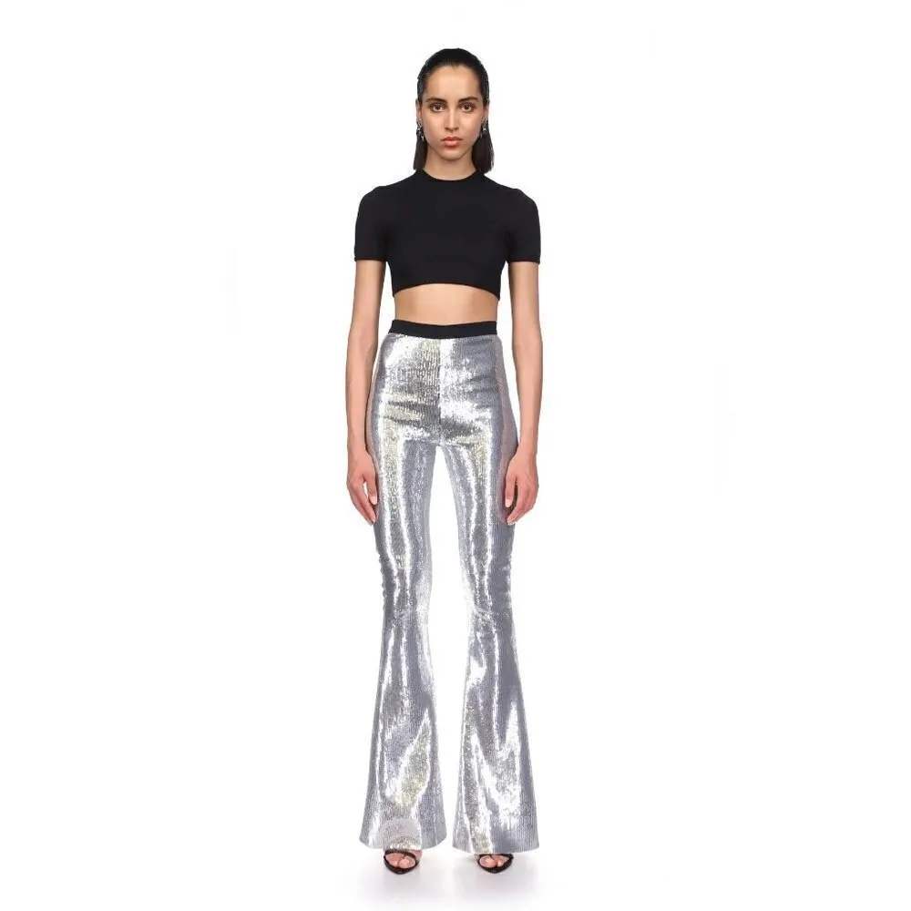 David Koma Sequin Flared Trouser in Silver & Black UK 14 USA 10 New Womens pants - Image 11