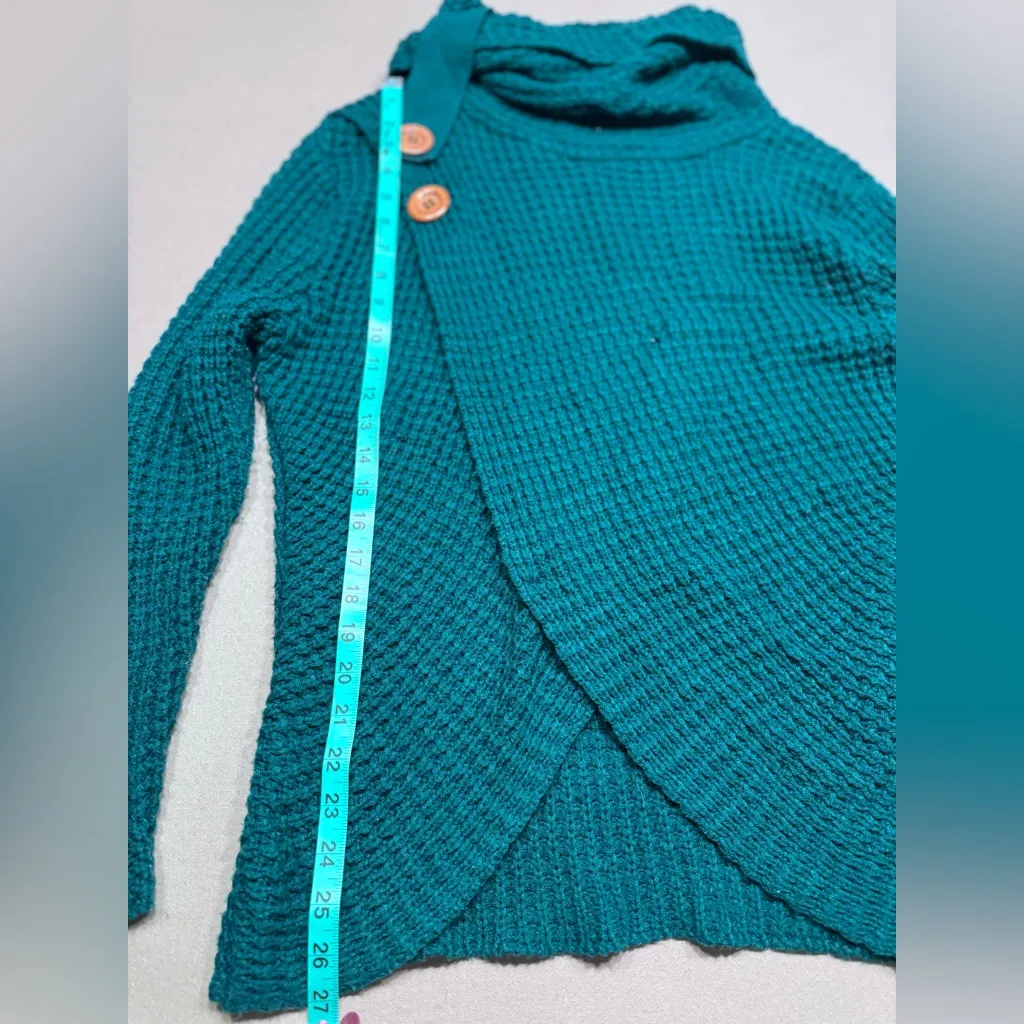 Zenana Outfitters Teal Cowl Neck Sweater with Buttons - Image 5