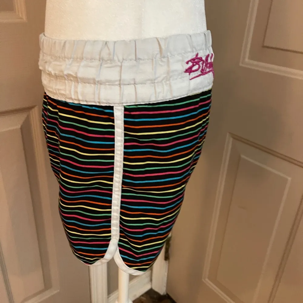 Billabong vintage black rainbow striped board swim shorts with white trim. M. - Image 3