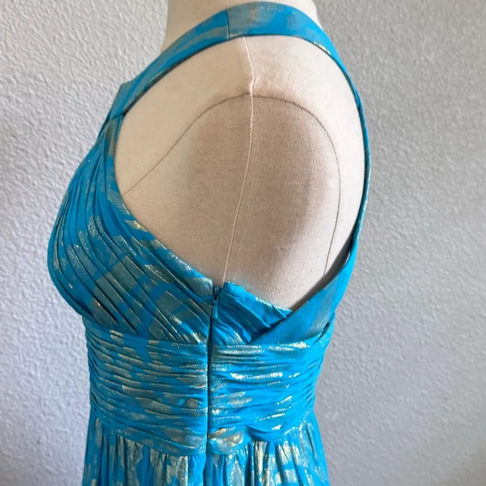 Aidan Mattox Keyhole Metallic Criss Cross Dress Size 4 EUC Silk Blend - Image 3