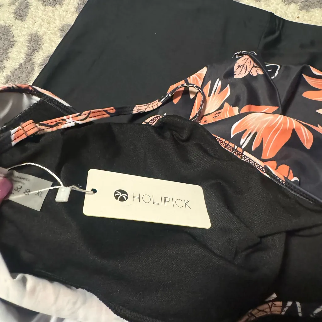 Floral Black and Orange Bikini Set Size undefined - Image 6