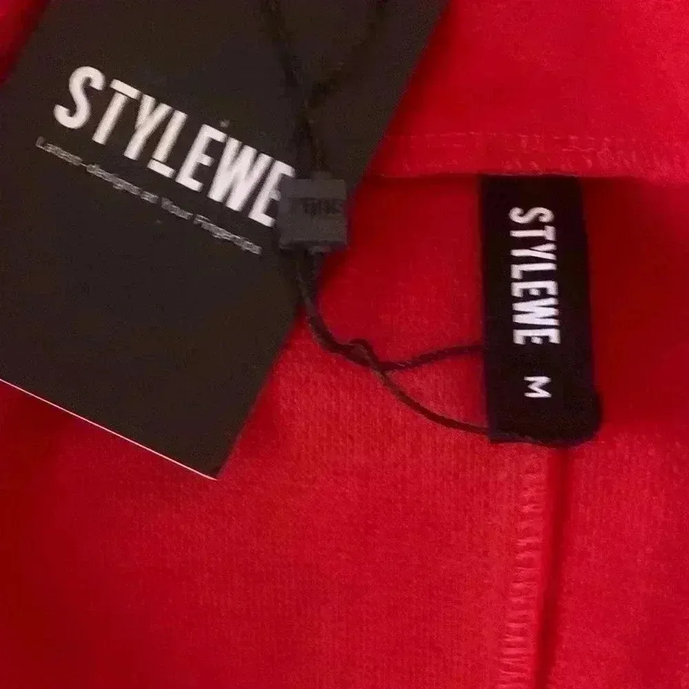 Stylewe Urban Pockets Long Sleeve Lapel Collar Buttoned Plain Red Blazer Size M. Size M - Image 9