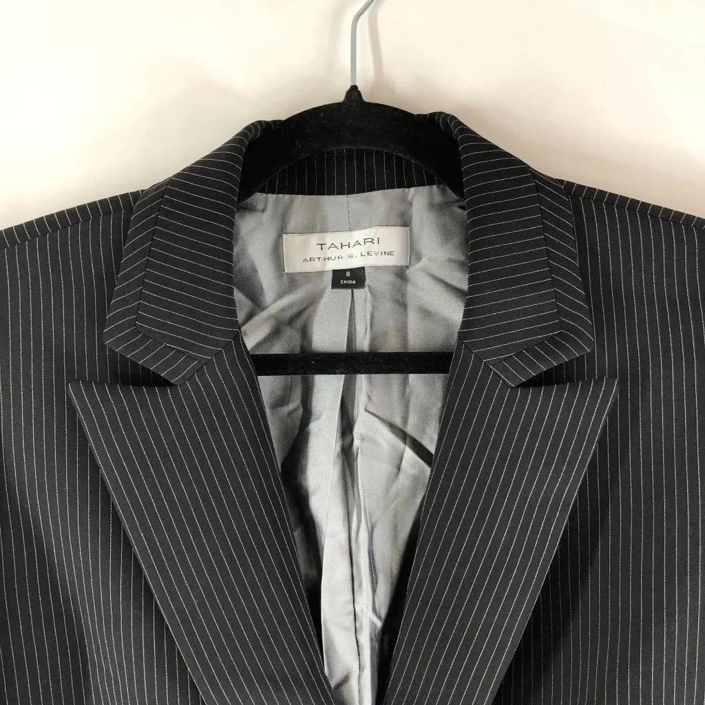 Tahari Arthur S Levine Womens Blazer One Button Notch Lapel Pinstripe Black 8 - Image 3