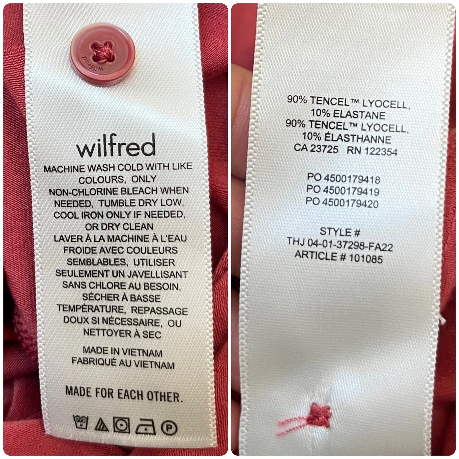 Wilfred Aritzia  Pose Collared Button Up Waist Crop Blouse Size Medium - Image 11