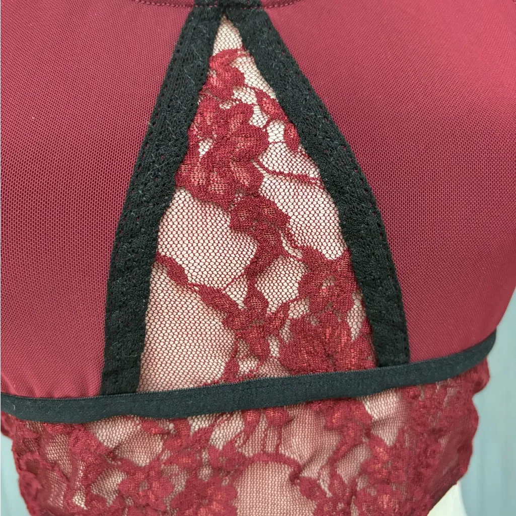 One Teaspoon Wine Red Mesh Lace Bralette Size Small NWOT Casual Loungewear Bra - Image 8