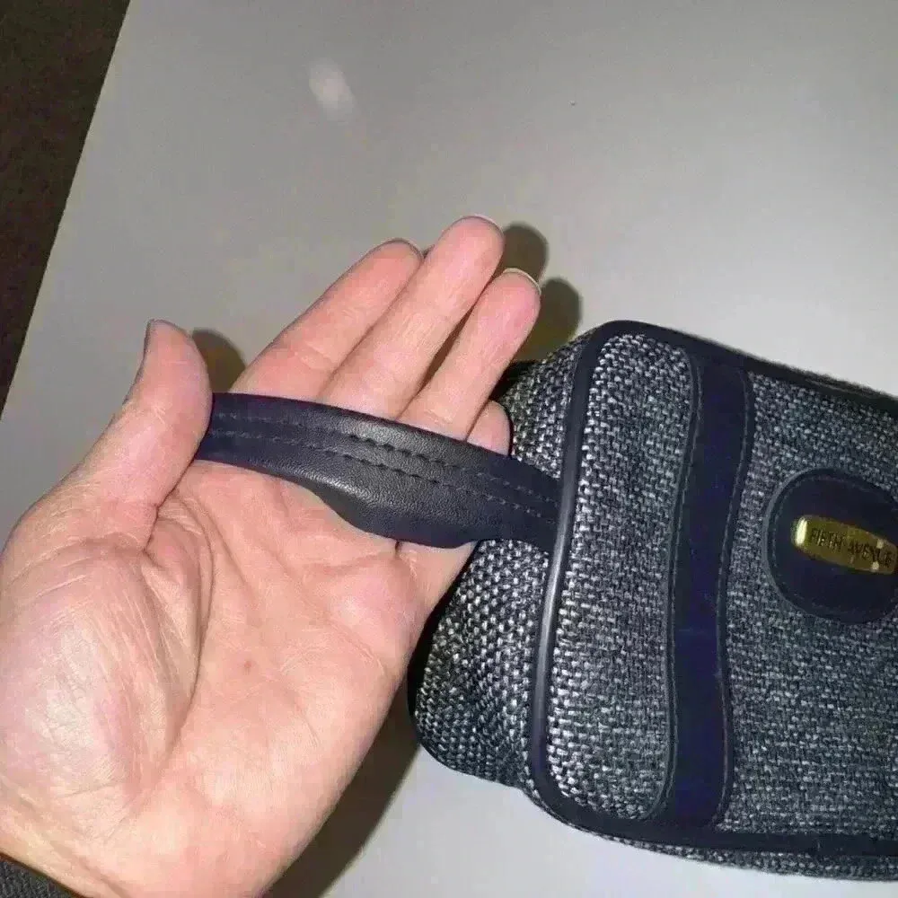 Vintage Fifth Avenue Blue Tweed Small Toiletry Makeup Cosmetic Bag Travel - Image 5