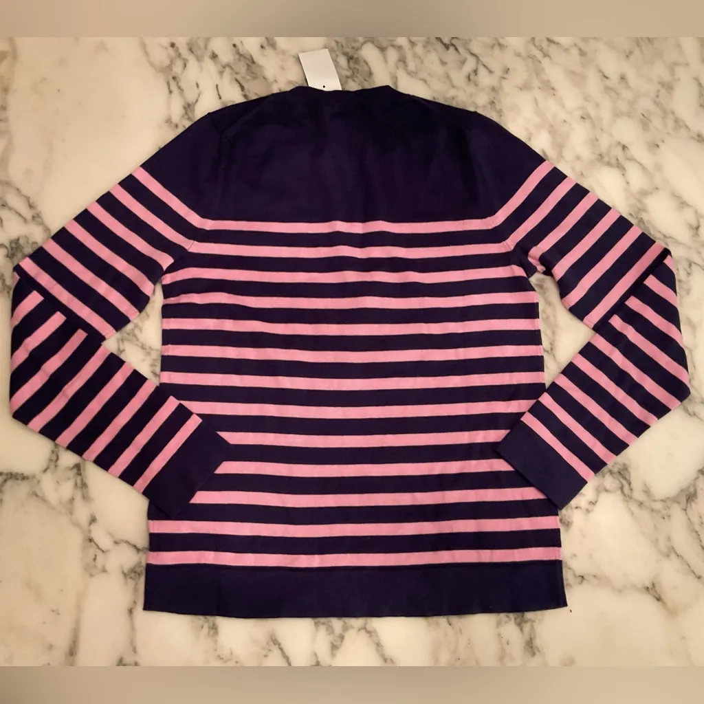 NWT J. Crew Navy Blue and Pink Striped Teddie Sweater Women’s 100% Cotton Sz S - Image 4