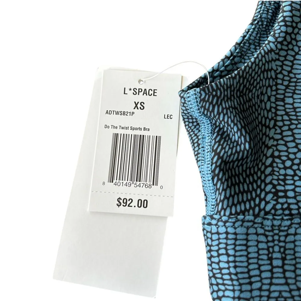 L*Space Active Womens XS Do The Twist Sports Bra Teal Blue Croc Print Padded New - Image 4