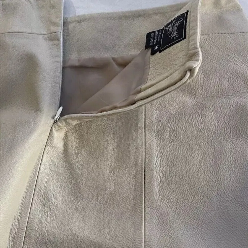 Vintage Women’s Midnight Velvet Cream White Brown Leather Skirt Sz 14 NWT - Image 13