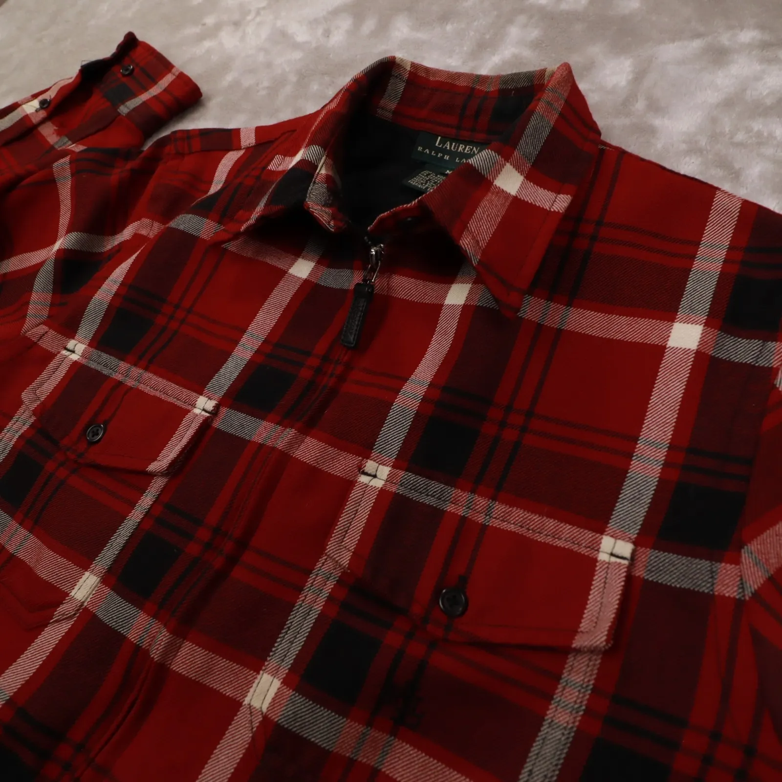 Lauren Ralph Lauren Vintage Red Plaid Full Zip Shirt Jacket Women's Medium - Image 3