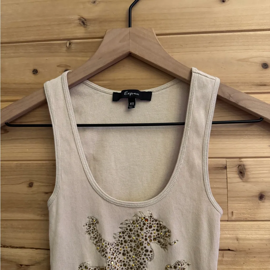 Y2K Express Size XS Dragon Lion Embellished Bedazzled Ribbed Tank Top - Image 4