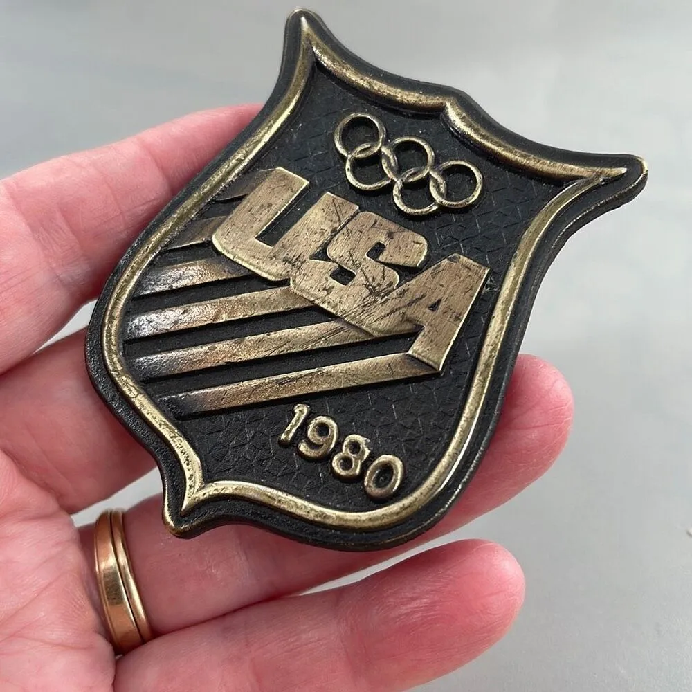 Bergamot Brass Works 1980’s USA Olympics brass belt buckle Black - Image 2