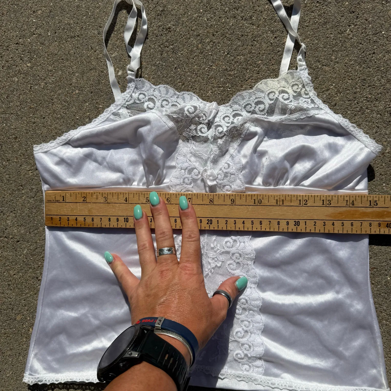 Vintage Ashley Taylor Ivory White Lace Scalloped Cami Slip Tank Top Nylon MEDIUM - Image 6