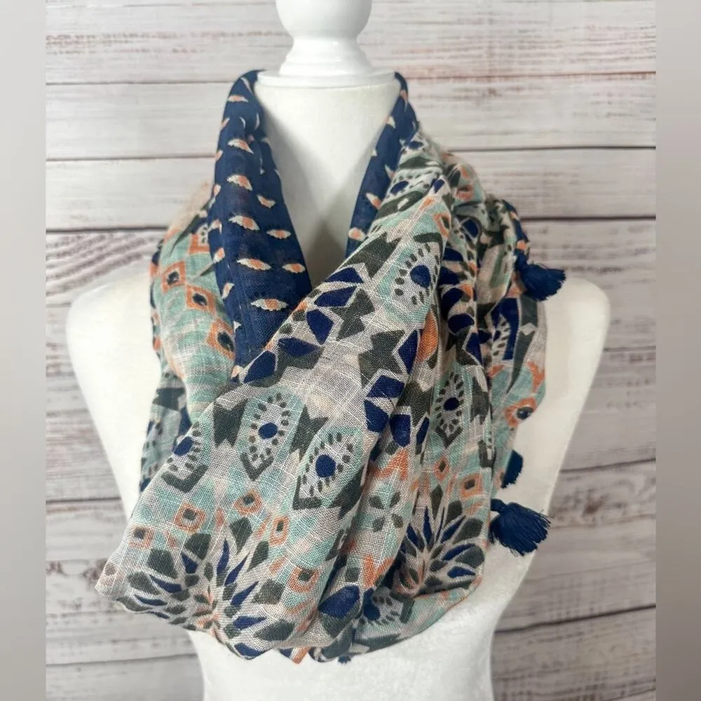 Stella & Dot Reversible Lightweight Mosaic Infinity Tassel Scarf, EUC, One Size - Image 5