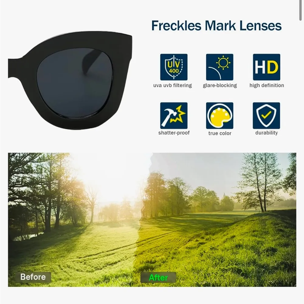 Freckles Mark Thick Fashion Butterfly Sunglasses Trendy Round Cat Eye 45… Black - Image 3