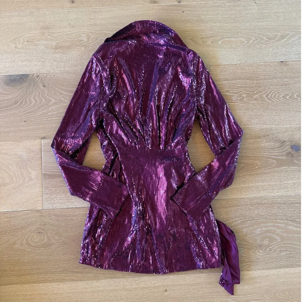 Mistress Rocks - Sequin Shirt Long Sleeve Mini Dress in Grape Purple - Image 4