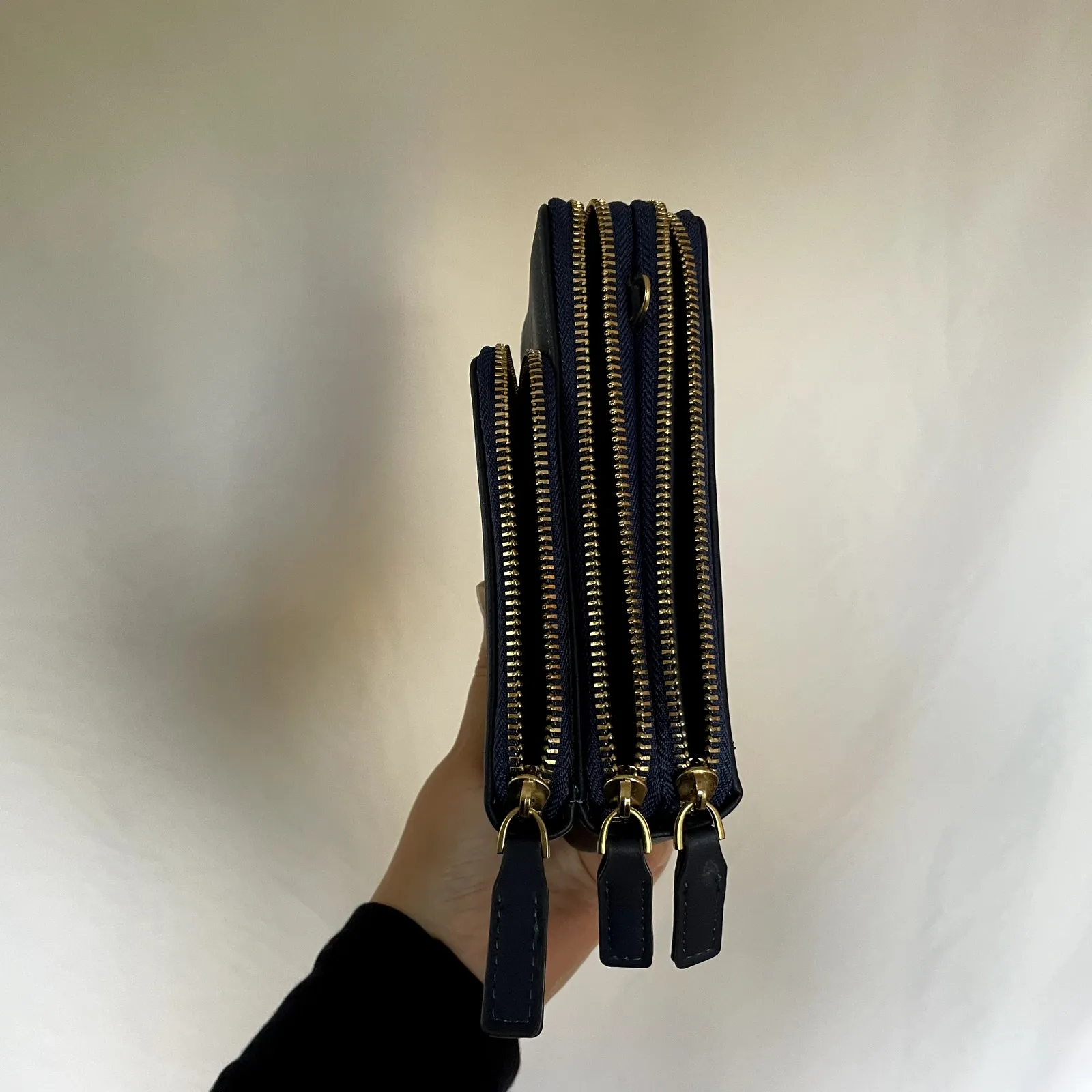 Forever Young korea navy blue multi zipper pouch clutch wallet credit cards - Image 3