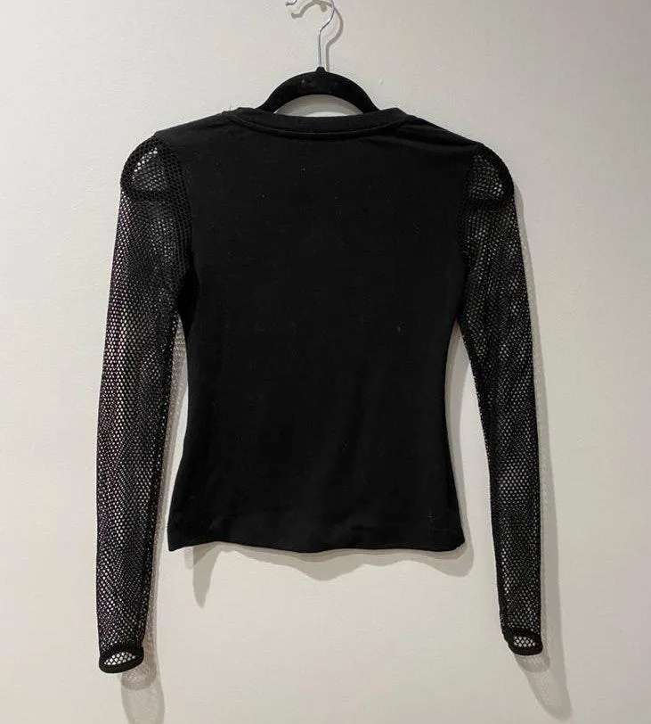 Black Top with Mesh Sleeves - Image 2