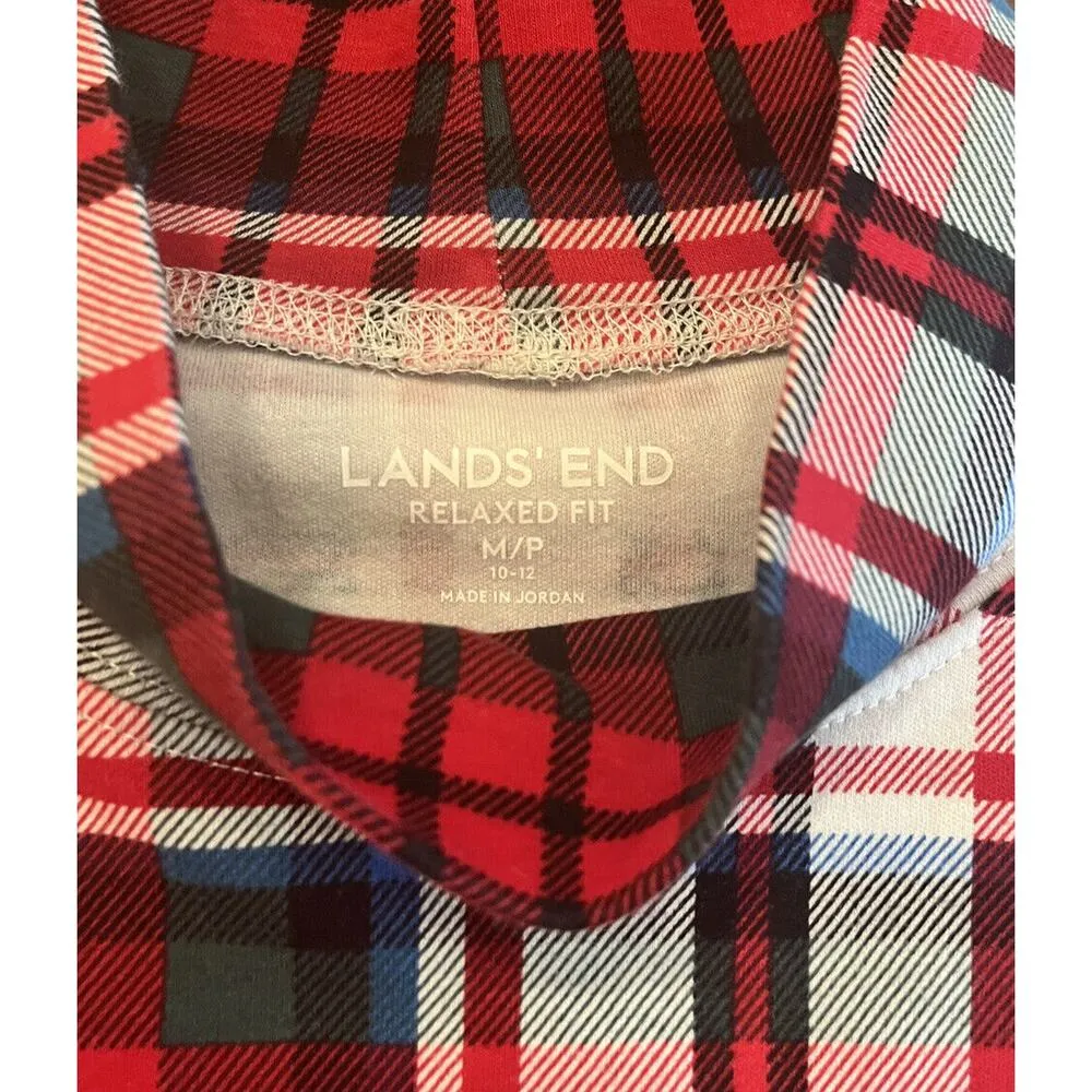 Lands End Turtleneck Women's M 10/12 Relaxed Fit Mock Red Plaid Long Sleeves - Image 4