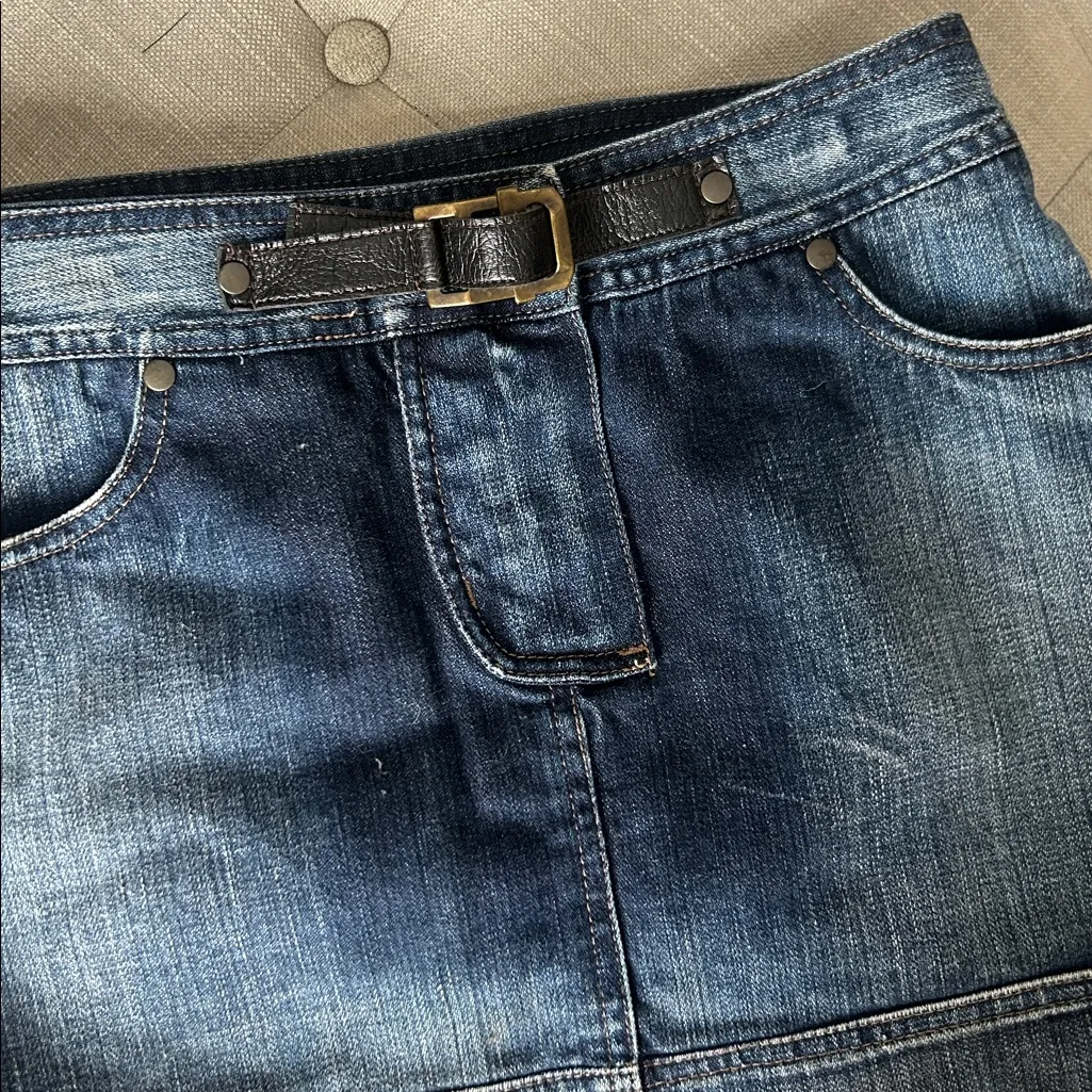 United Colors of Benetton Blue Acid Washed Mini Leather Buckle Size 40 - Image 5