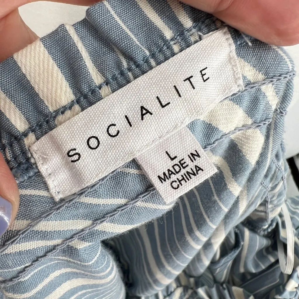 Socialite Striped Sleeveless Ruffle A-Line Dress Blue White Size Large - Image 7