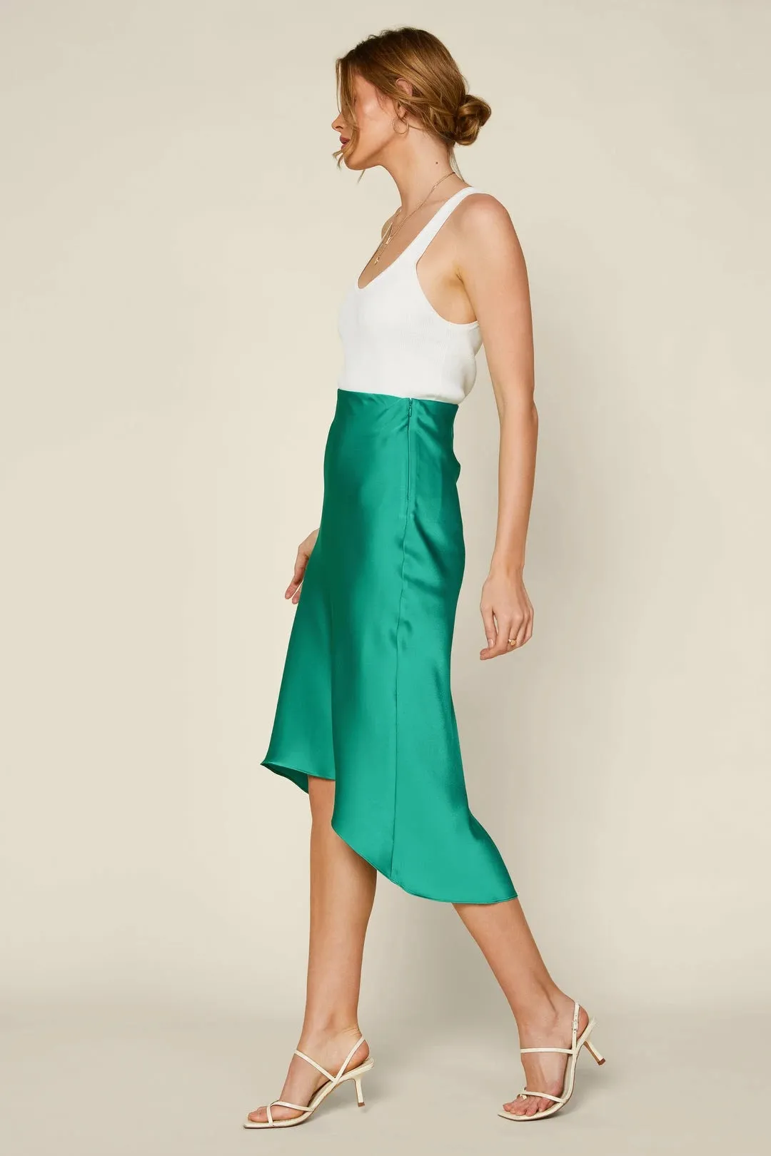 SKIES ARE BLUE High Low Satin Midi Skirt - Image 2