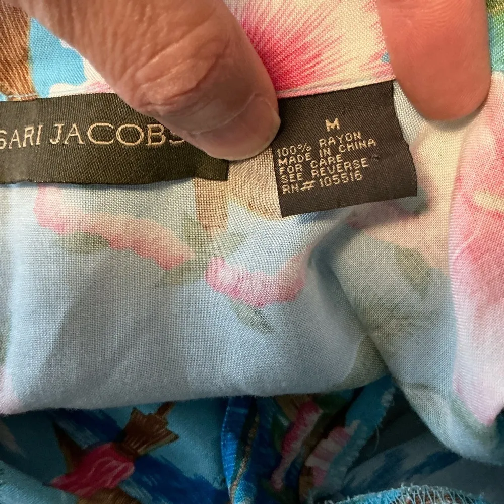 Vintage Hawaiian Shirt Tropical Floral Ukulele Print Button Up Blue Size M - Image 4