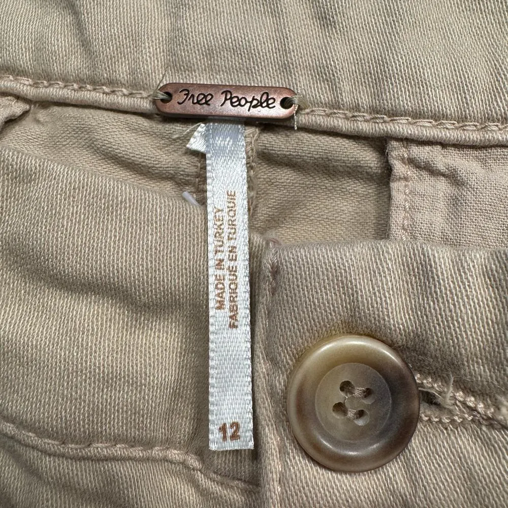 Free People SZ 12 Billie Chino Shorts Hi-Rise Pleated Pocket Zip-Fly Almond Milk - Image 6