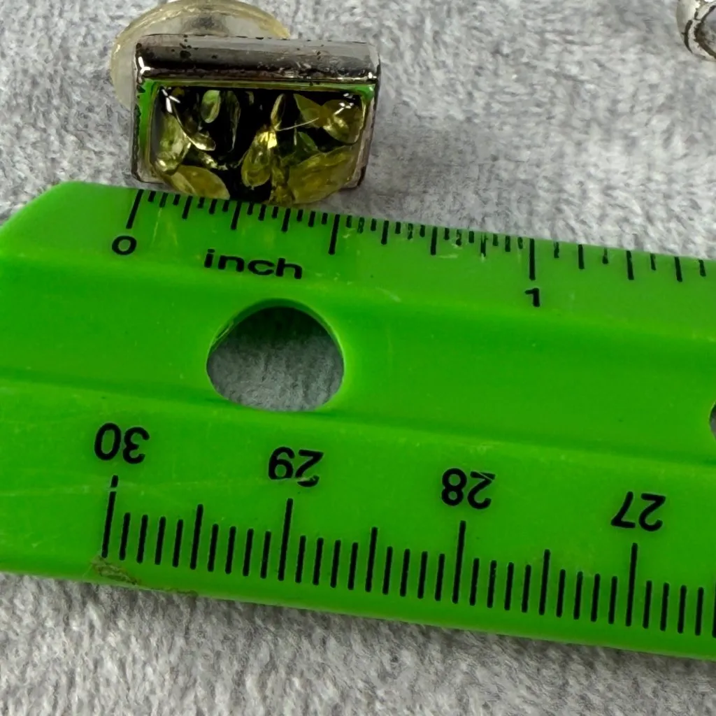 Floral Jewelry Pendant Pierced Earring Set Green Color Center Silver - Image 8