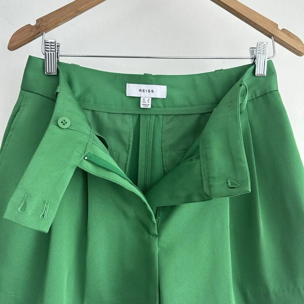 REISS Shorts Womens 4 US Green High Waist Pleated Sofie Old Money Quiet Luxury - Image 5
