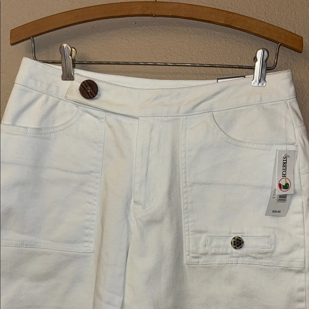 NEW! Duck Head Jeanswear Size 8 WHITE Stretch Denim Long Bermuda Shorts Culottes Split Skirt Capris - Image 7