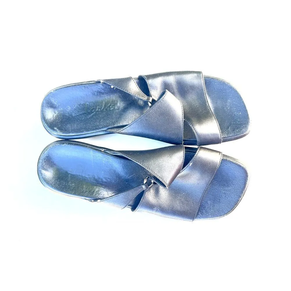 Womens Clarks leather shoes black open sandals low comfortable heels size 7M - Image 4