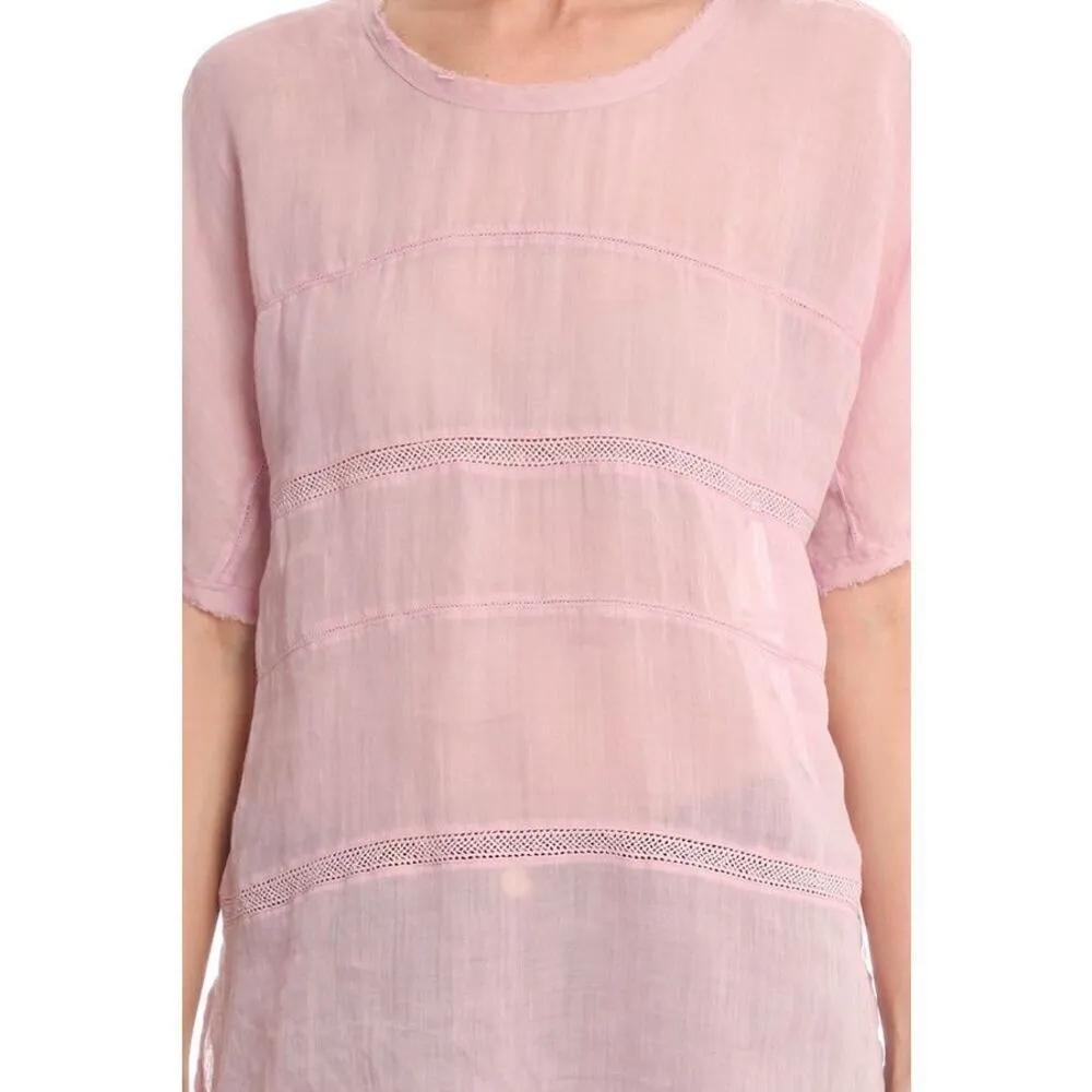 Vince 100% Ramie Lace Insert Top- Peony - Image 4