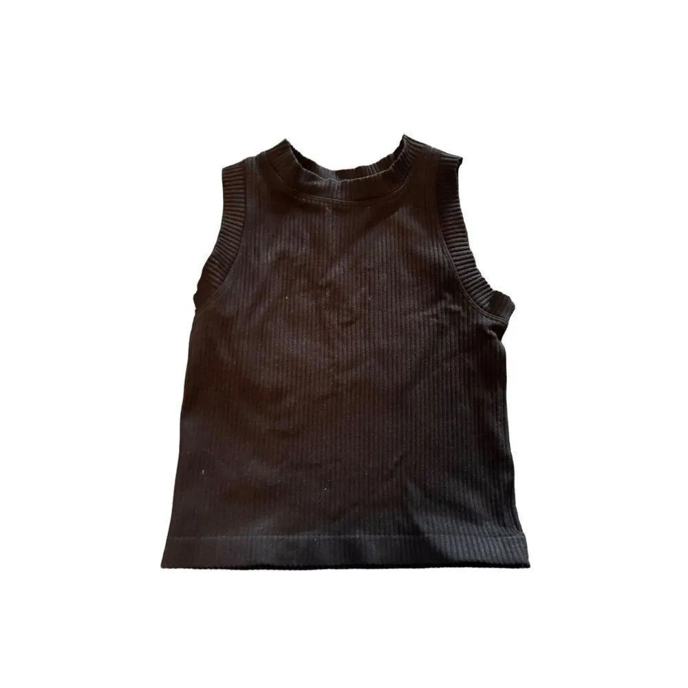Aura Black Ribbed Sleeveless Top S Nylon Spandex Blend - Image 5