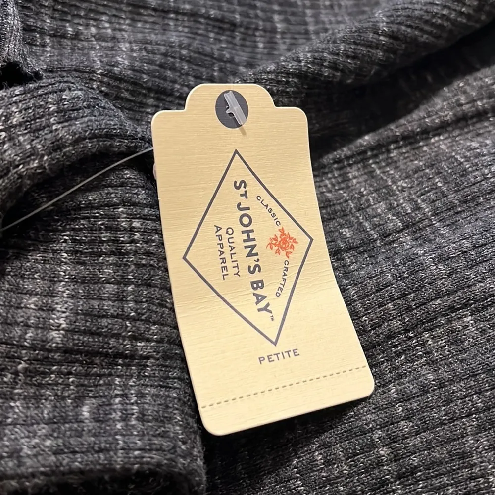 St Johns Bay petite medium heather charcoal long sleeve pullover ribbed shirt - Image 2