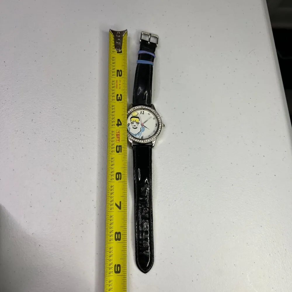 Disney Cinderella Watch Black Leather Band Stainless Steel Case Quartz - Image 8