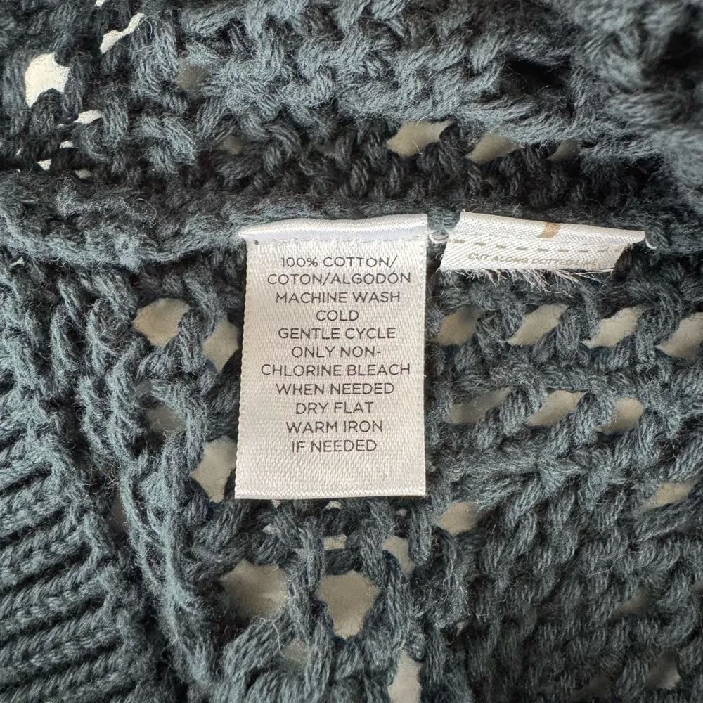 LOFT Dark Teal Green Crochet Cotton Crewneck Sweater w Scalloped Detail Sz XS - Image 6