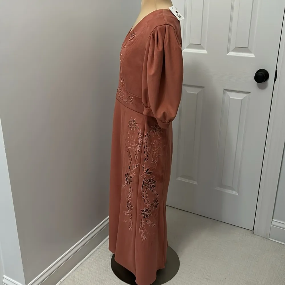 PatBo Faux Suede V Neck Midi Dress Rose Size 8 - Image 8