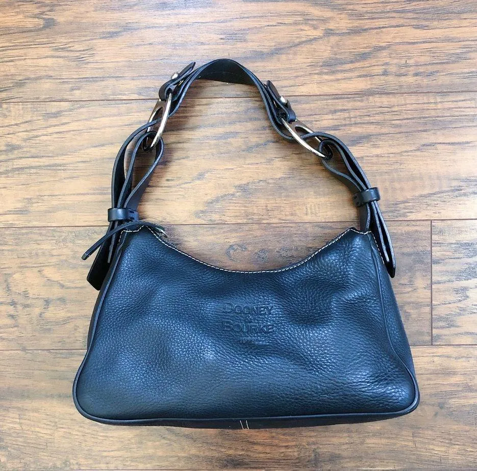 Dooney & Bourke • vintage black leather purse bag pebbled shoulder hobo - Image 2