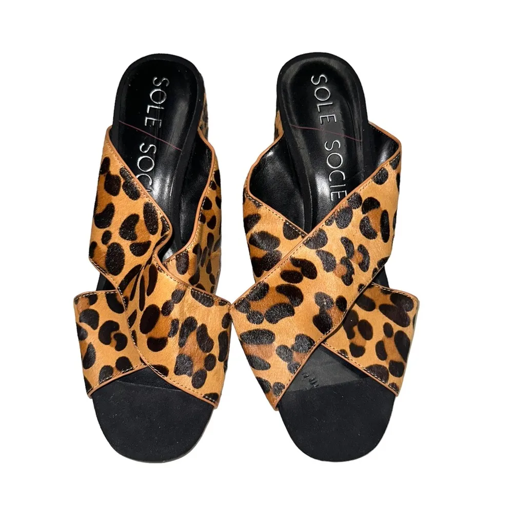 Sole Society Ganezah Leopard Print Real Cow Hair Fur Criss-Cross Heel Sandal 9.5 - Image 2