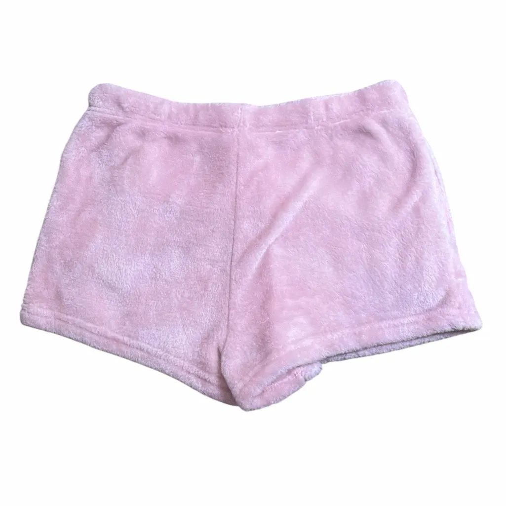 Peanuts Snoopy Pink Fuzzy Fleece Pajama Shorts Size XS Woodstock Heart - Image 3
