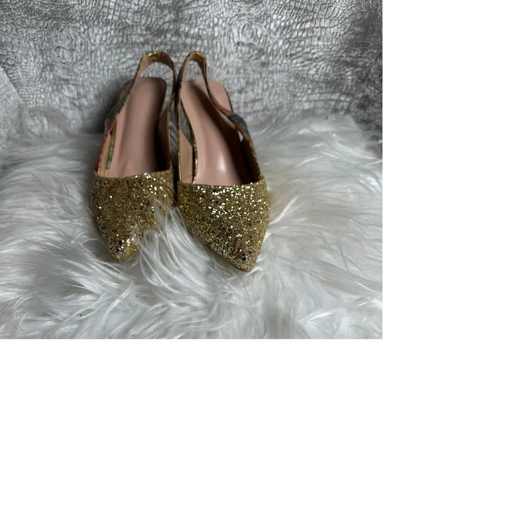 Glamorous Gold Glitter Slingback, Artistic Spiral Heel Special Occasion Pumps - Image 4