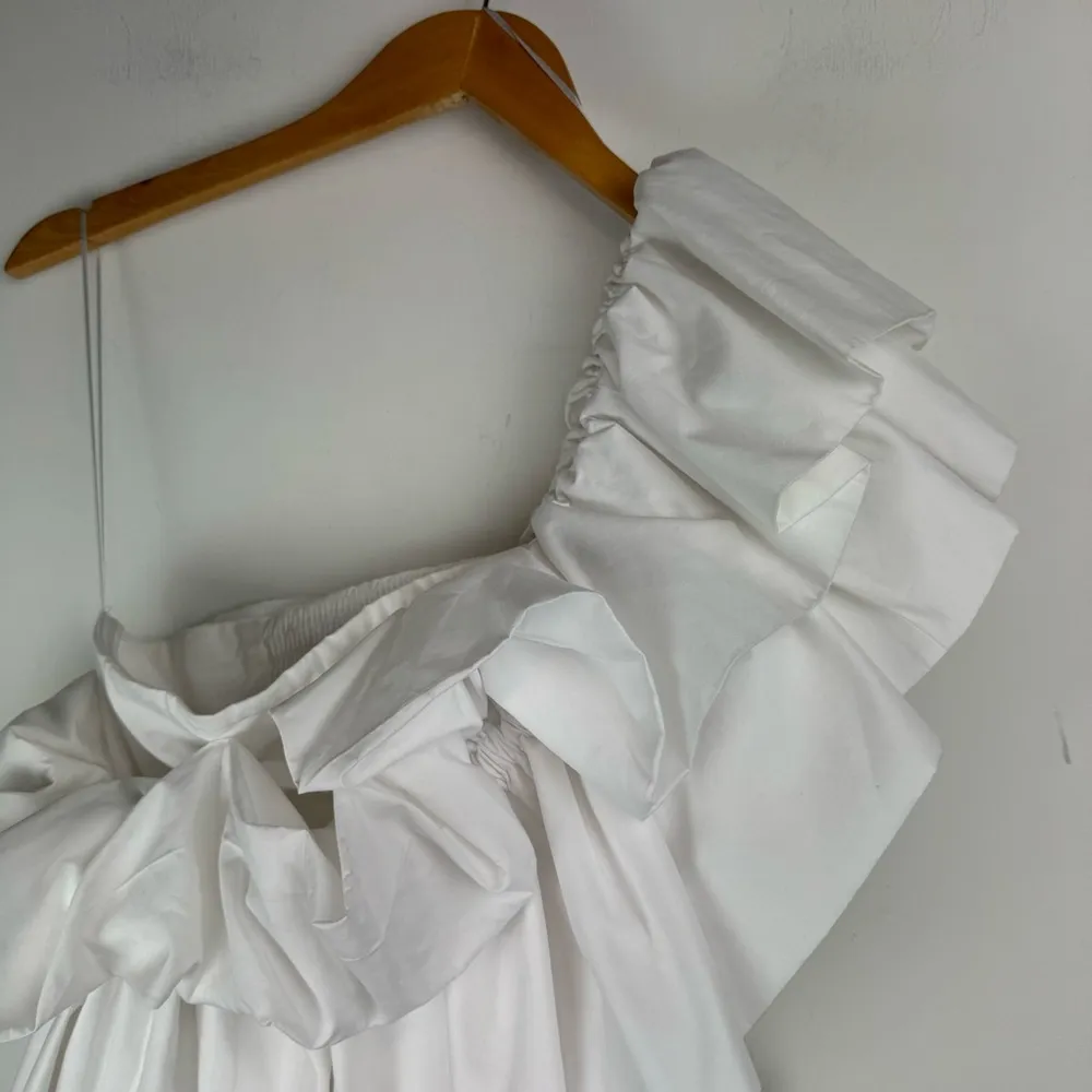 NWT ZARA Ruffle One Shoulder Top Sz Small Poplin Chic - Image 7