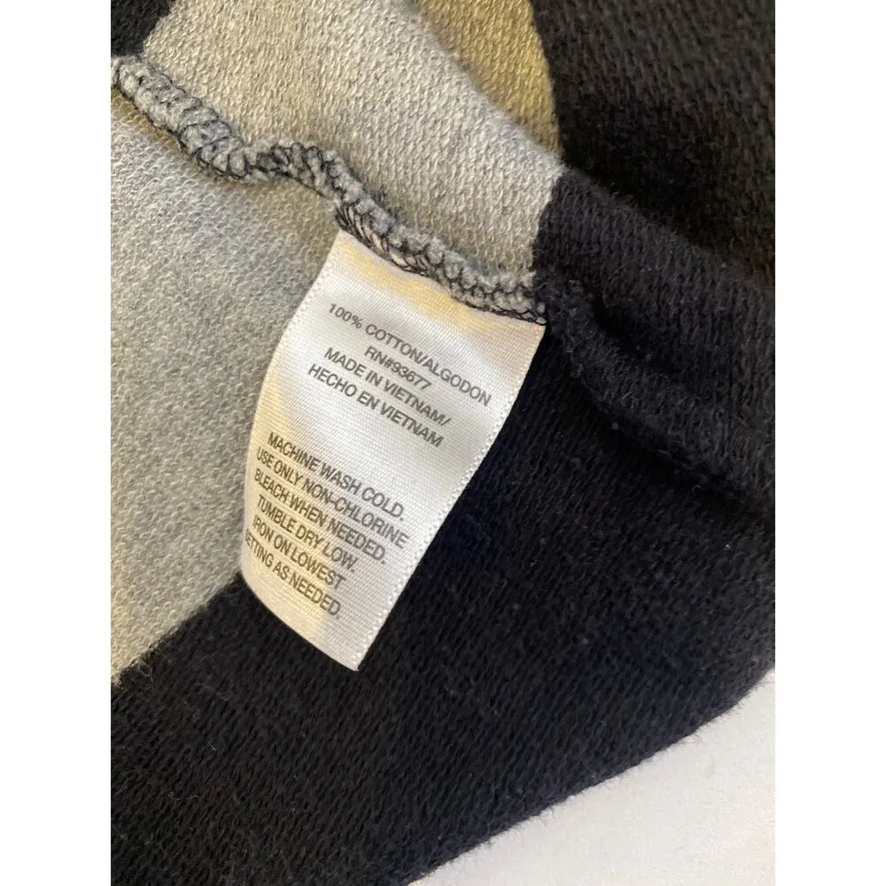 Allen B. Allen Schwartz Ponte Knit Stripe Zip Ruffle Cardigan EUC Sz Lg Cotton Black - Image 9