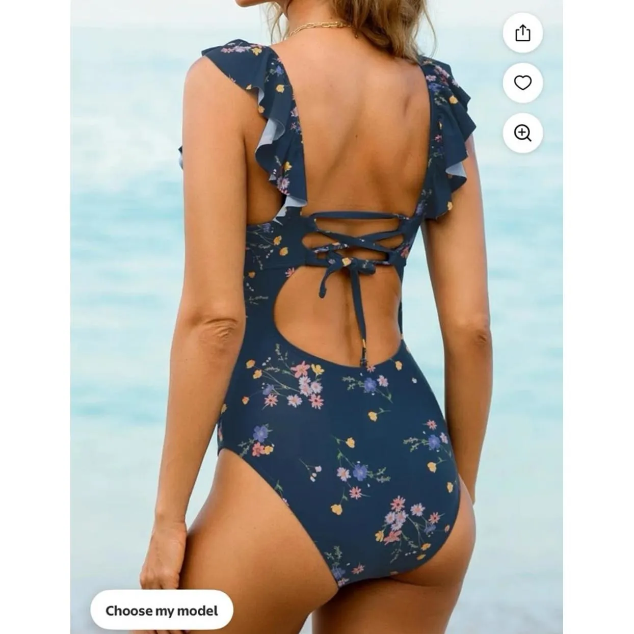 Cupshe Floral Ruffle One Piece Swimsuit Size Small Blue - Image 2