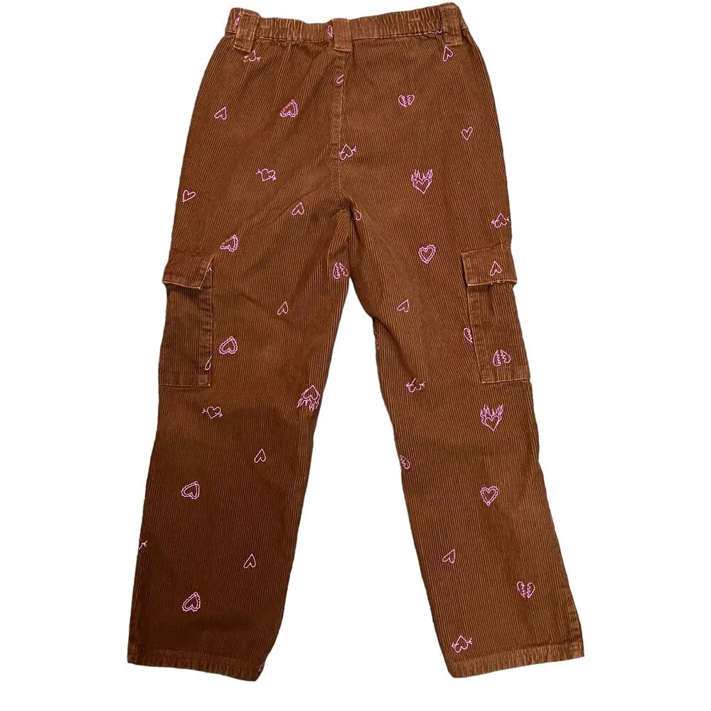 PacSun Womens Heartbreaker Brown Corduroy Cargo Elastic Waist Pants Size Medium - Image 4